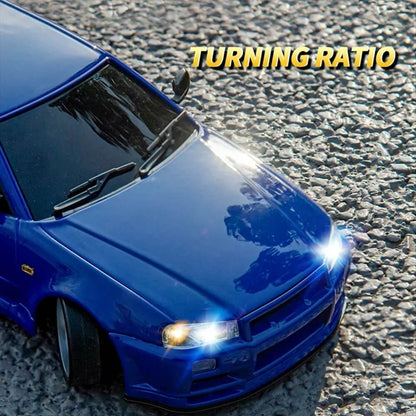 LDRC 1899 1/18 Scale RWD GTR R34 RC Drift Car with Built-in Gyro & LED Lights